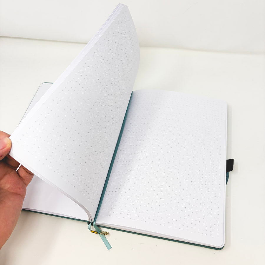 Teal Fabric Cover Notebook with Dot Grid Pages