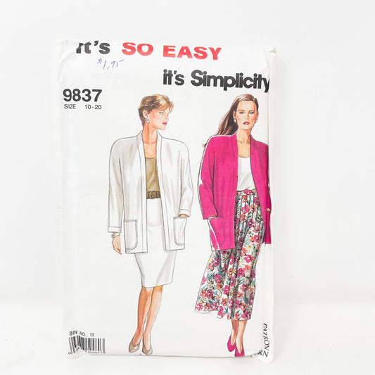 1990 Simplicity Skirt/Jacket - 9837 - Size 10-20