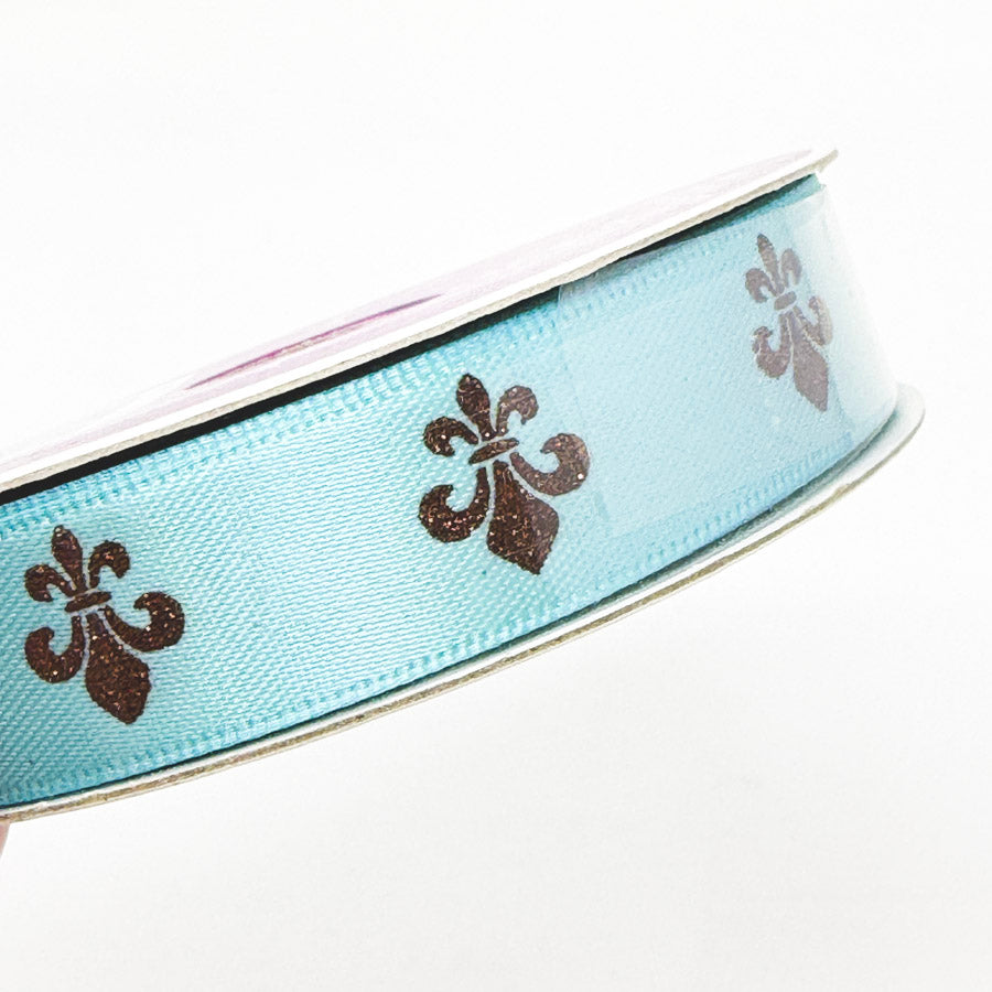 5/8" Celebrate It Blue/Brown Fleur de Lis Ribbon