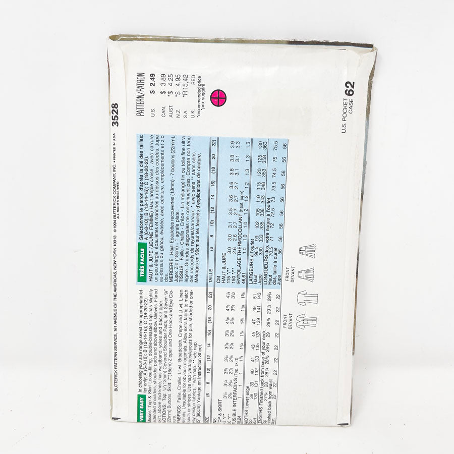 1992 See & Sew Skirt/Top - 3528 - Size 18-22