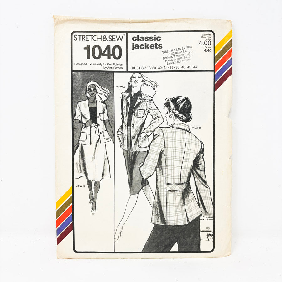 1980s - Stretch & Sew 1040 Classic Jackets Sewing Pattern