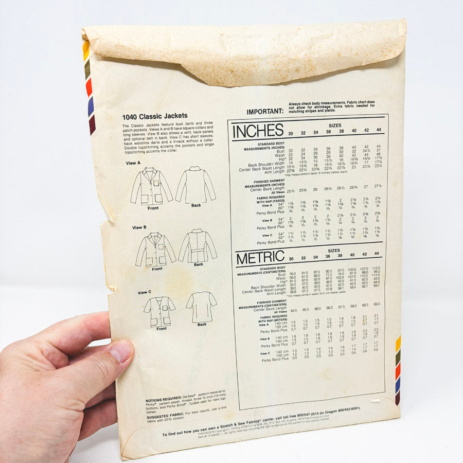 1980s - Stretch & Sew 1040 Classic Jackets Sewing Pattern