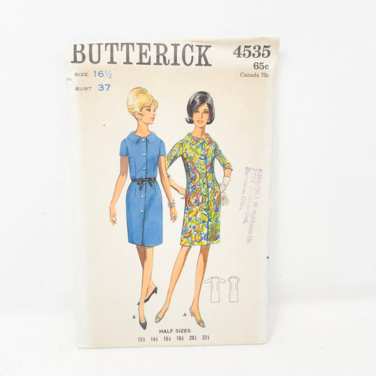 Vintage 1960s Butterick Dress - 4535 - 16.5