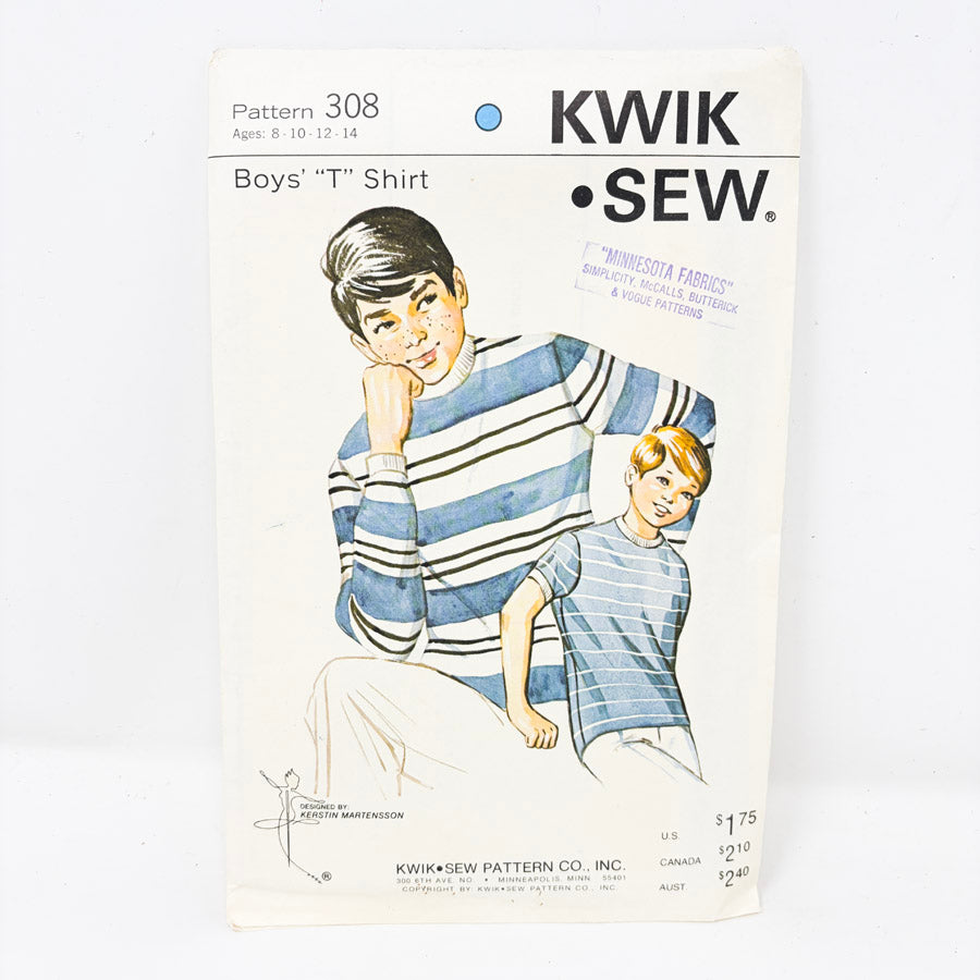 1970 Kwik Sew 308 T-Shirt Sewing Pattern