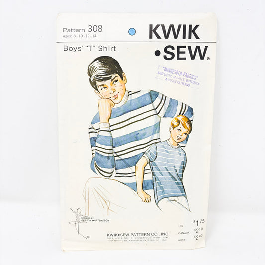 1970 Kwik Sew 308 T-Shirt Sewing Pattern