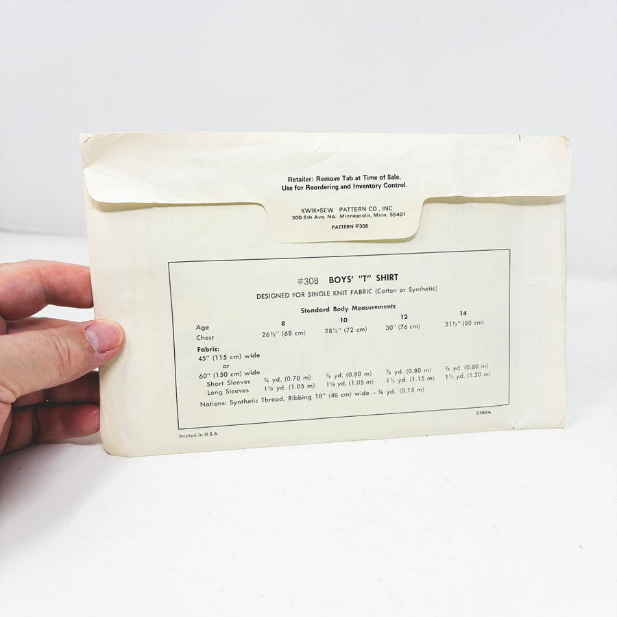 1970 Kwik Sew 308 T-Shirt Sewing Pattern