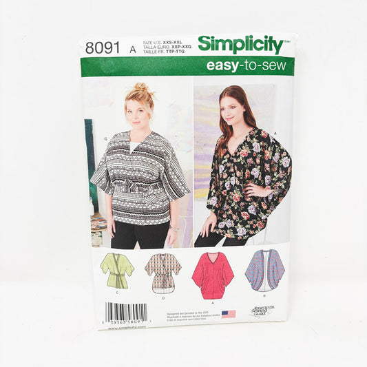 2016 Simplicity Sewing Pattern 8091 - Top - XXS-XXL
