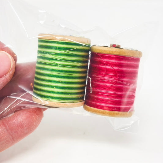 Vintage Wood Spool Pink and Green Thread Bundle