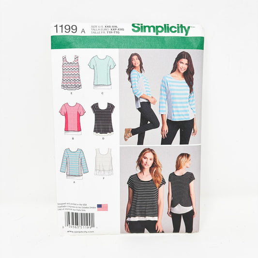 2015 Simplicity Sewing Pattern 1199 - Top - Size XXS-XXL