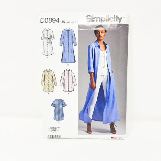 2018 Simplicity Sewing Pattern - Shirt Dress - D0894 - Size 16-24