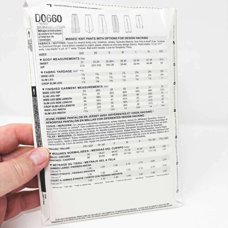 2017 Simplicity Sewing Pattern - Pant - D0660 - Size XXS-XXL