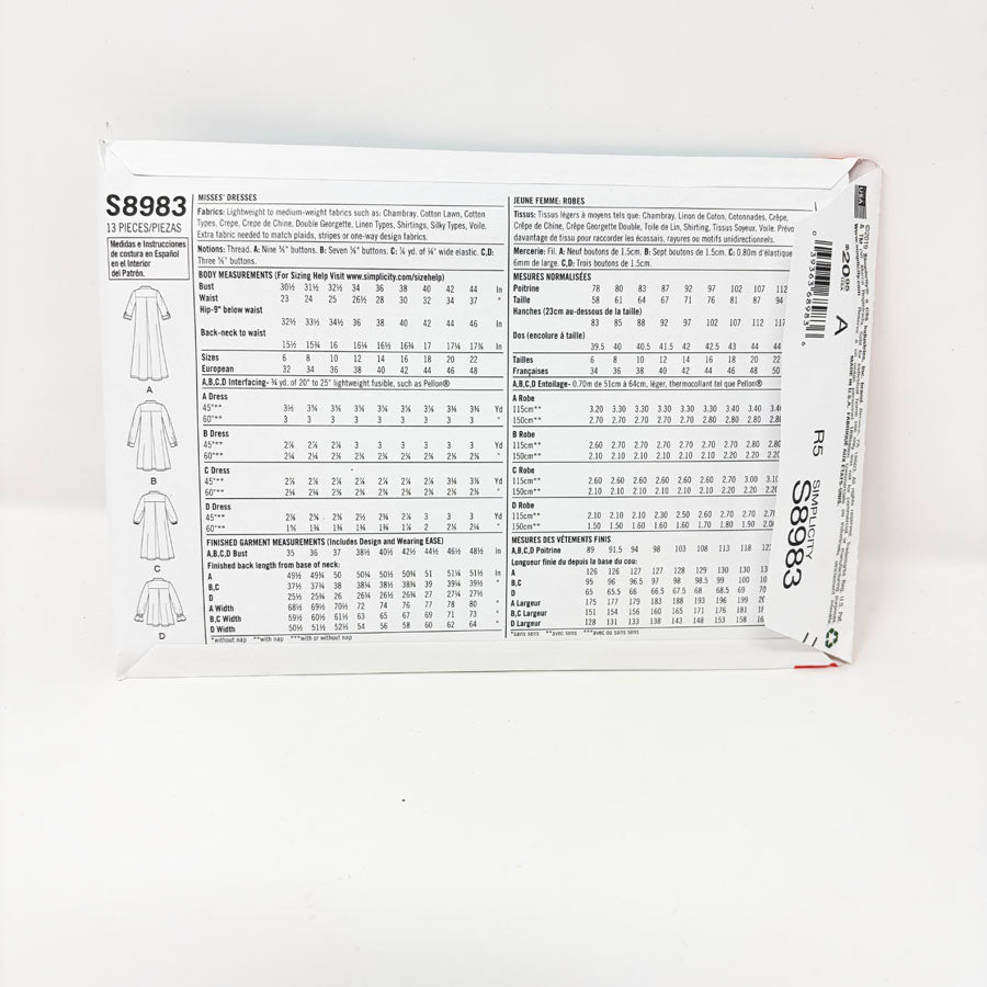2019 Simplicity Sewing Pattern - Dress - S8983 - Size 14-22