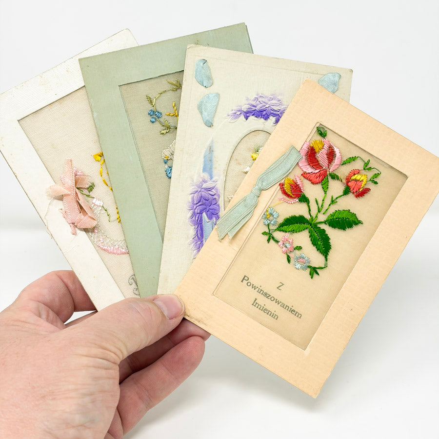Antique Embroidered Greeting and Post Card Bundle (4)
