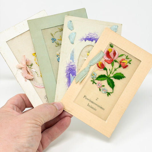 Antique Embroidered Greeting and Post Card Bundle (4)