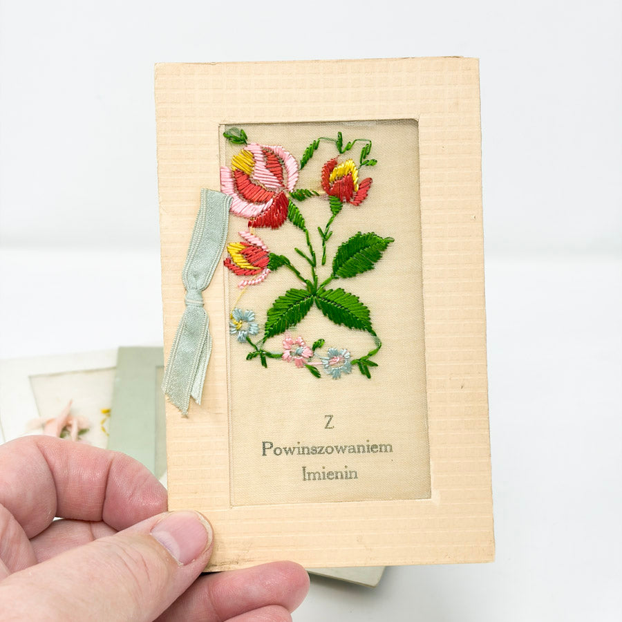 Antique Embroidered Greeting and Post Card Bundle (4)