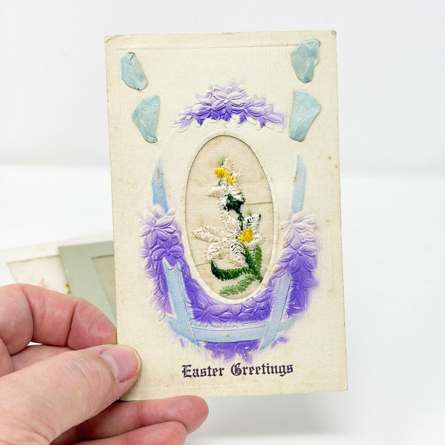 Antique Embroidered Greeting and Post Card Bundle (4)