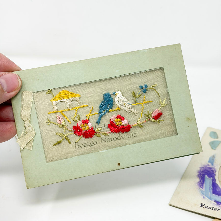 Antique Embroidered Greeting and Post Card Bundle (4)