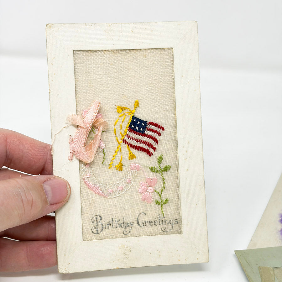 Antique Embroidered Greeting and Post Card Bundle (4)
