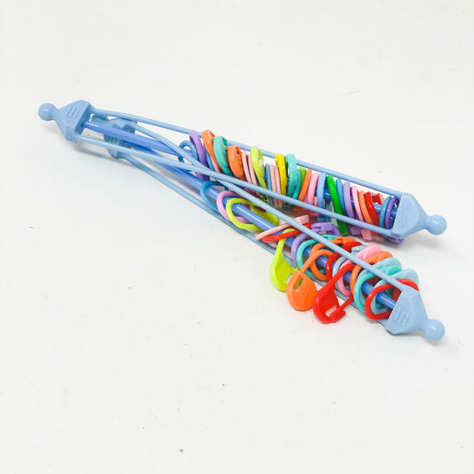Two Plastic Stitch Savers with Stitch Markers