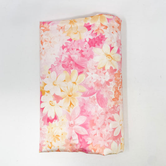 64" x 3.5 yds - Pink Daisy Stiff Satiny Fabric