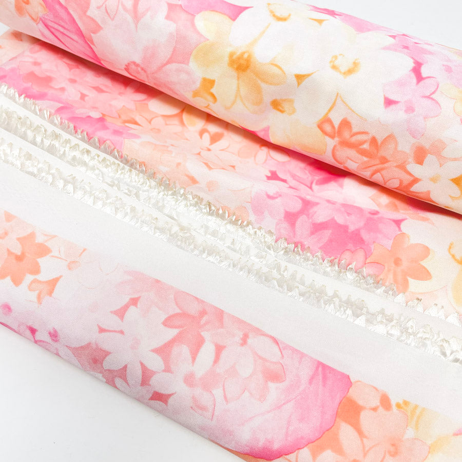 64" x 3.5 yds - Pink Daisy Stiff Satiny Fabric