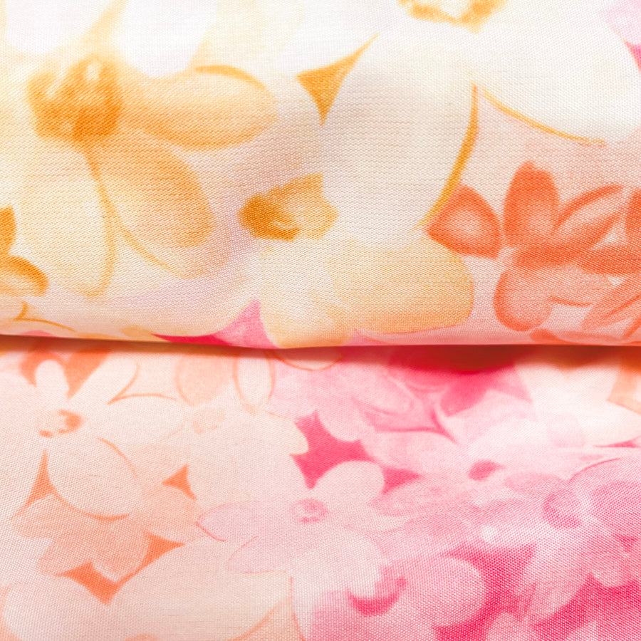 64" x 3.5 yds - Pink Daisy Stiff Satiny Fabric