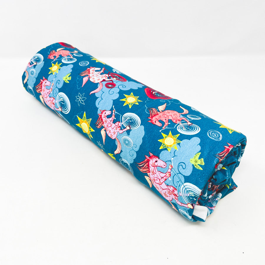 Appx 2 Yds Pegasus Rides a Bike! Cotton Fabric