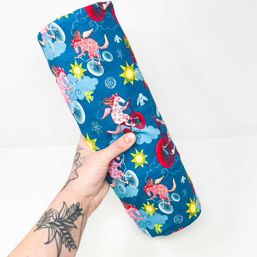 Appx 2 Yds Pegasus Rides a Bike! Cotton Fabric