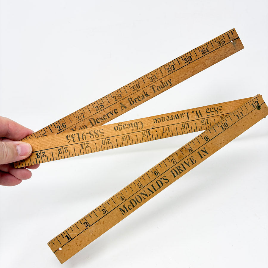 Vintage Wooden Folding Advertising Yardstick