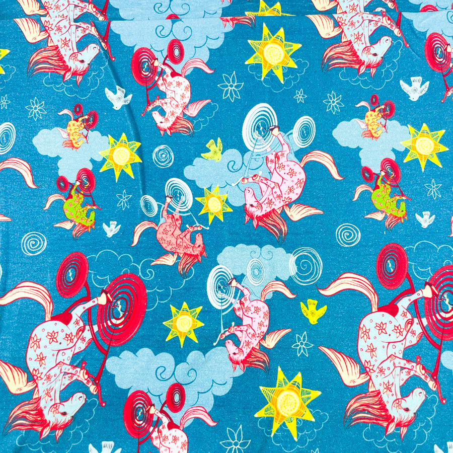 Appx 2 Yds Pegasus Rides a Bike! Cotton Fabric
