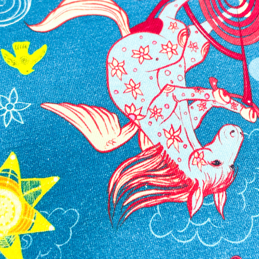 Appx 2 Yds Pegasus Rides a Bike! Cotton Fabric