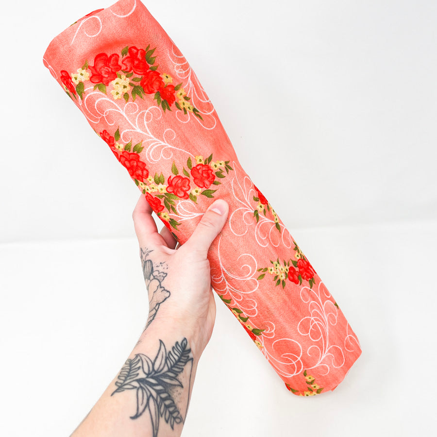 Appx 2 Yds Pretty Petals in Pink Polyester Blend Fabric