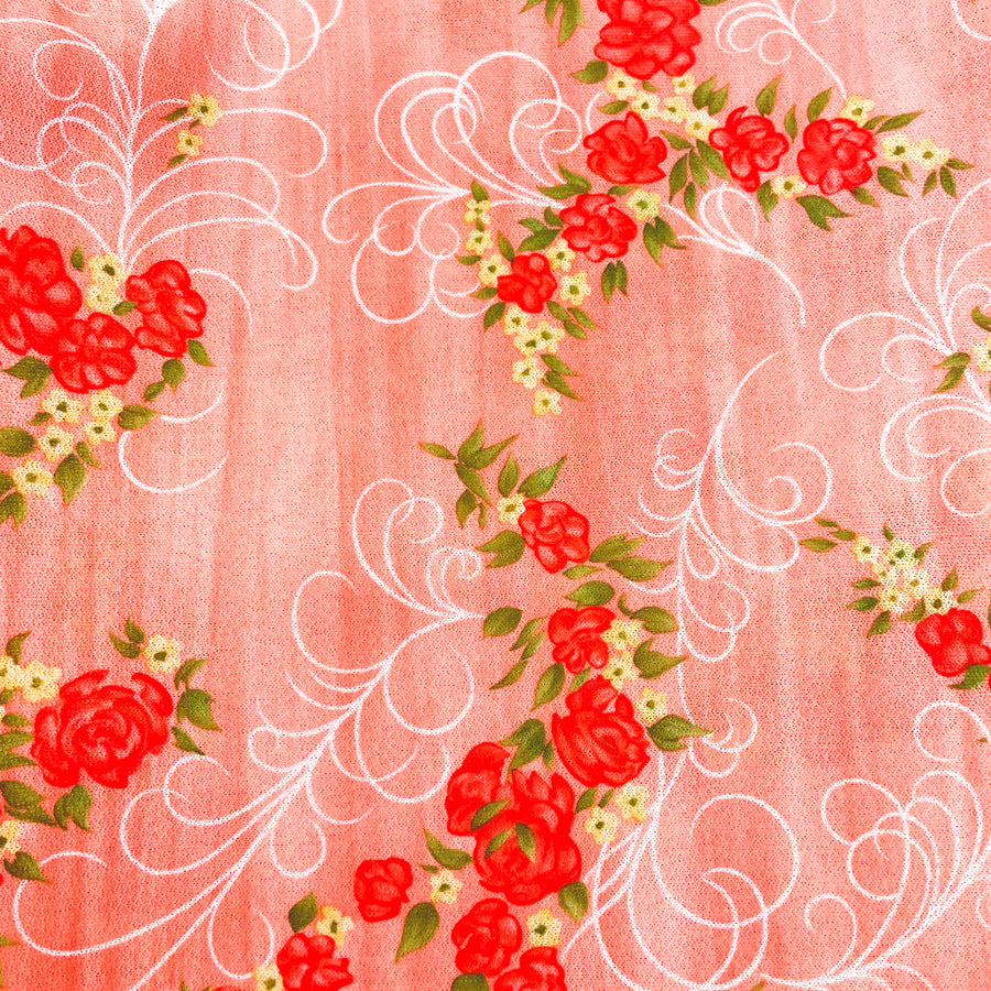 Appx 2 Yds Pretty Petals in Pink Polyester Blend Fabric