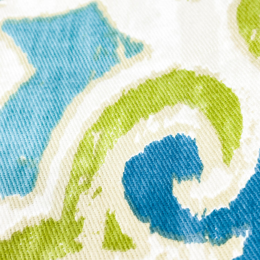 Appx 2 Yds Aqua and Lime Ikat Decorator Fabric
