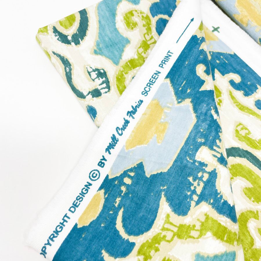 Appx 2 Yds Aqua and Lime Ikat Decorator Fabric