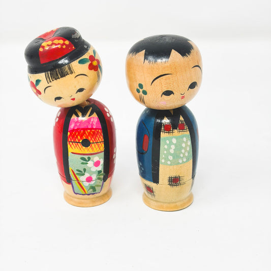 Vintage Kokeshi Nodding Head Dolls - Couple