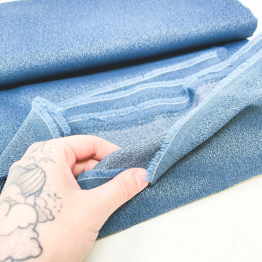 Appx 2 Yds Dark Blue Textured Poly Blend Heavyweight Fabric