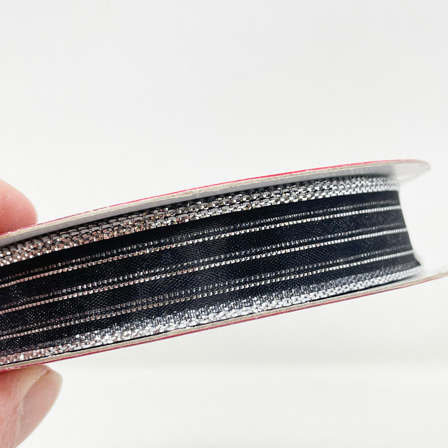 3/4" Black Silver Strips Ribbon