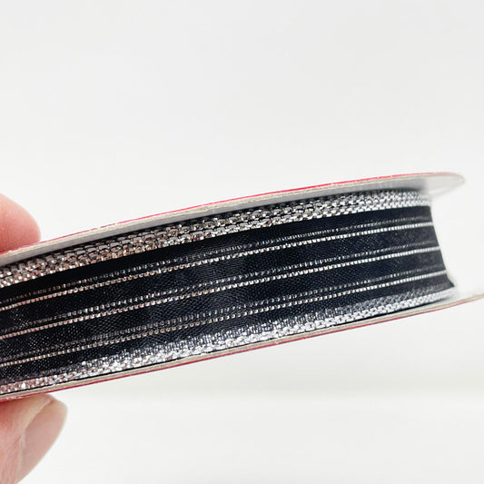 3/4" Black Silver Strips Ribbon