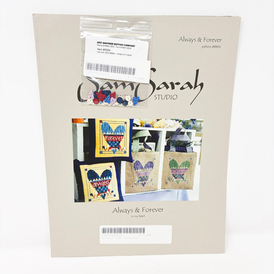 Sam Sarah Cross Stitch Patterns with Button Packs