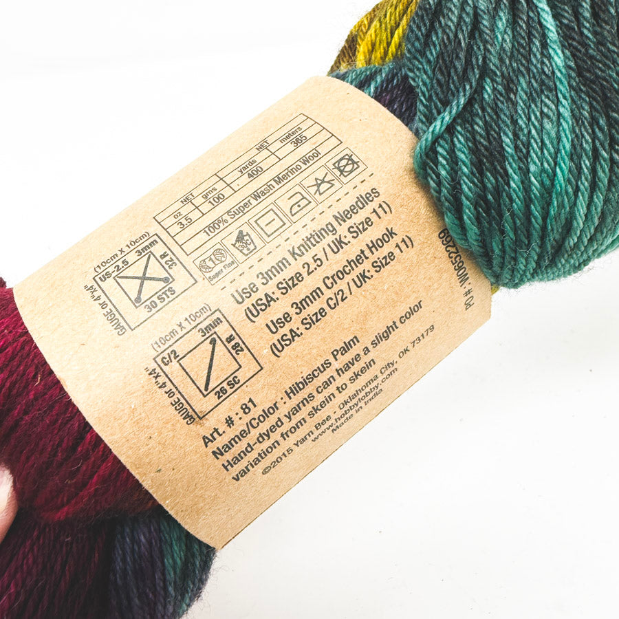 Yarn Bee Authentic Hand-Dyed Yarn in Hibiscus Palm