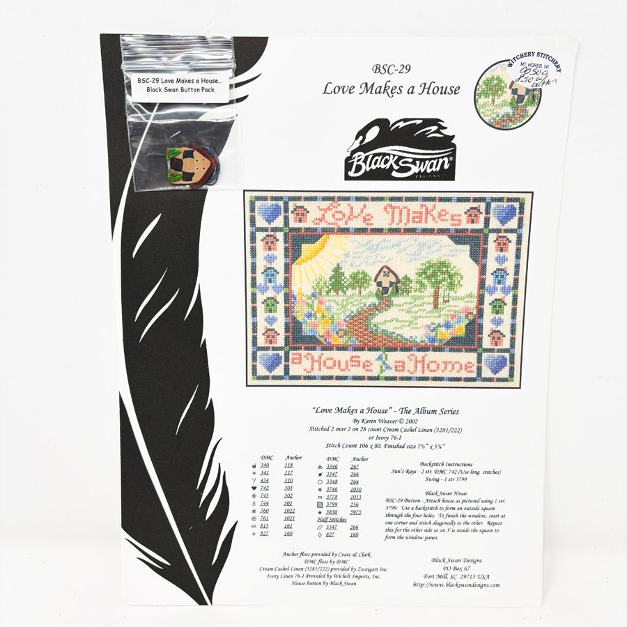 Love Makes a House – Black Swan Cross Stitch Pattern & Button