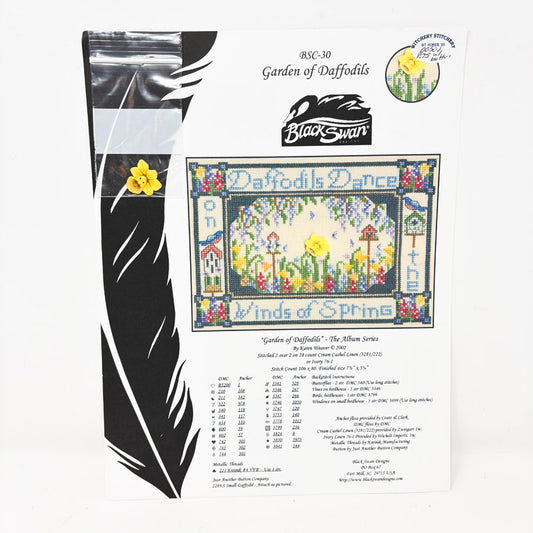 Garden of Daffodils – Black Swan Cross Stitch Pattern & Button