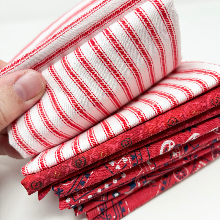 Red Stripes and Handkerchief Fabric Bundle