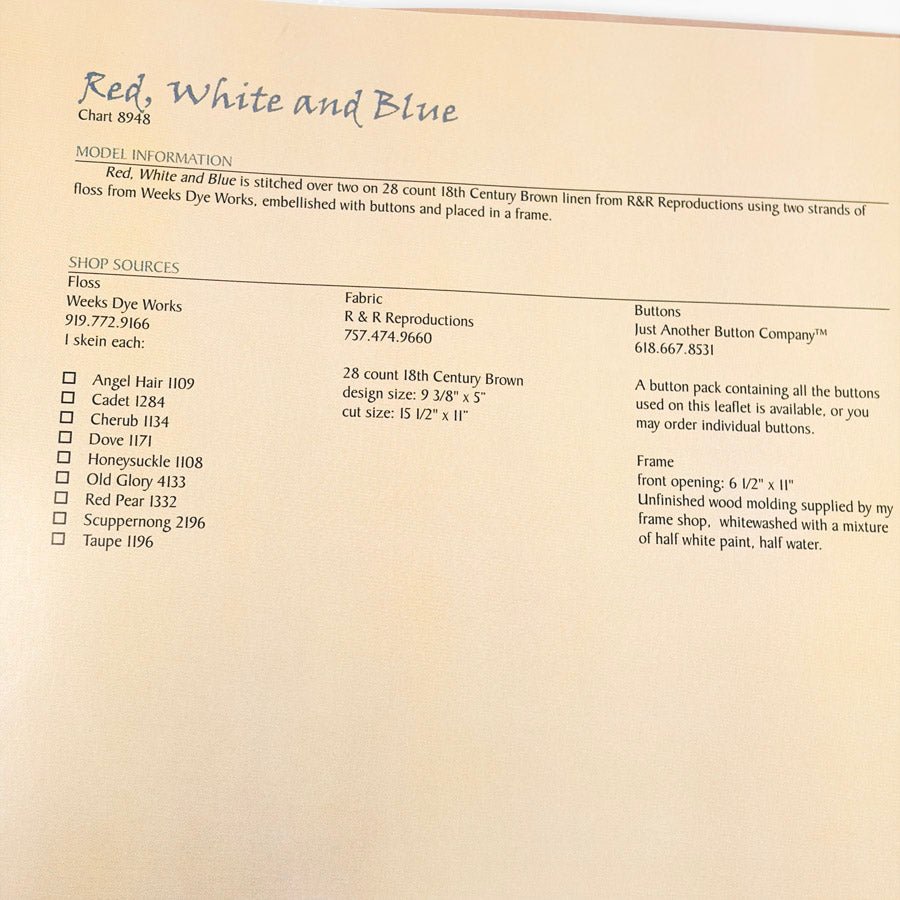 Red, White and Blue – Sam Sarah Cross Stitch Pattern