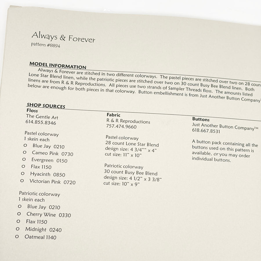 Sam Sarah Cross Stitch Patterns with Button Packs