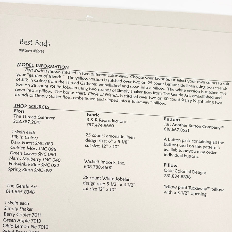 Sam Sarah Cross Stitch Patterns with Button Packs