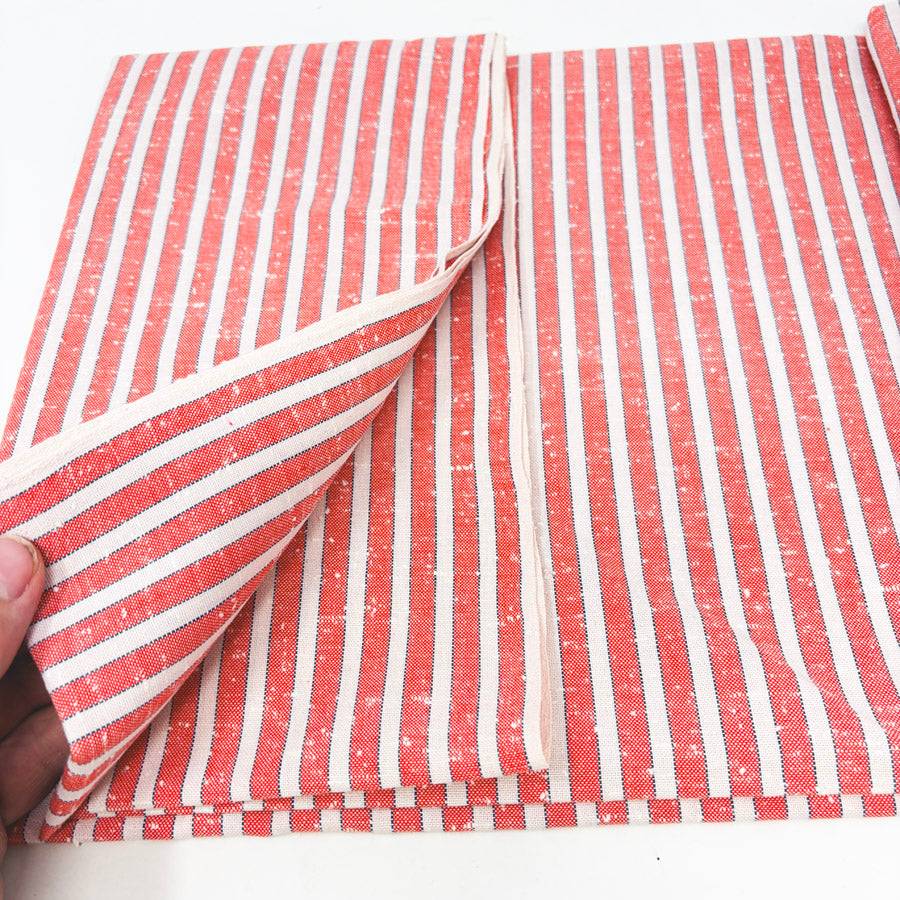 2 Yds x 44" Peach and Navy Striped Open Weave Fabric