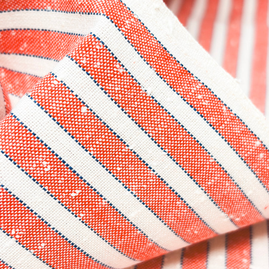 2 Yds x 44" Peach and Navy Striped Open Weave Fabric