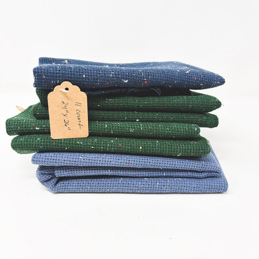 Rustic Tweed Linen-Blend Aida – Blue & Green Colors – Asst. Counts